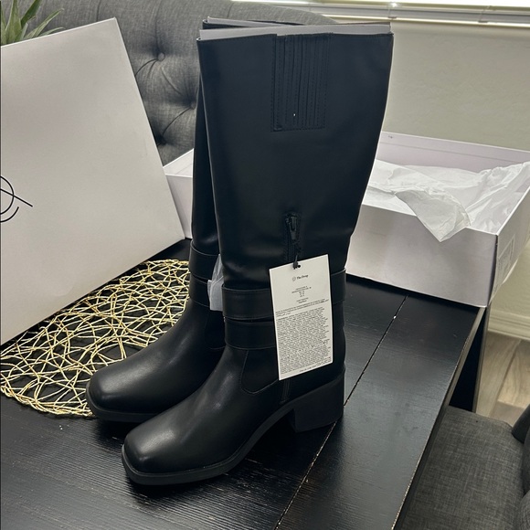 The Drop Women's Sage Tall Biker Boot with Buckles, Black, NWT - Picture 9 of 10